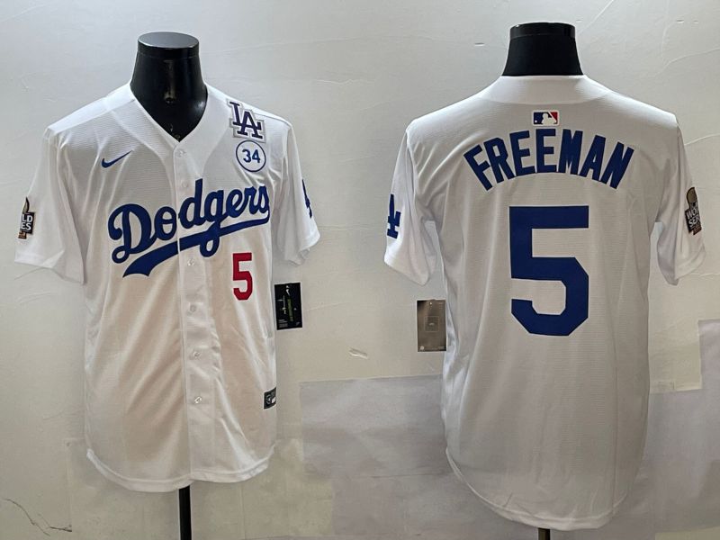 Men Los Angeles Dodgers #5 Freeman White Blue Fashion Game 2025 Nike MLB Jersey style 3263